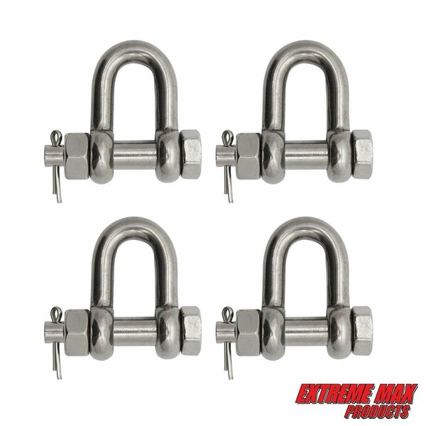 Extreme Max Extreme Max 3006.8339.4 BoatTector Stainless Steel Bolt-Type Chain Shackle - 1/4", 4-Pack 3006.8339.4